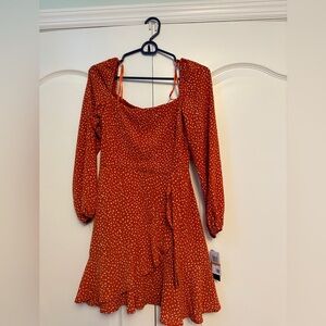 Brand  New Womens Orange / Rust Side Tie Ruffled and Flare Dress